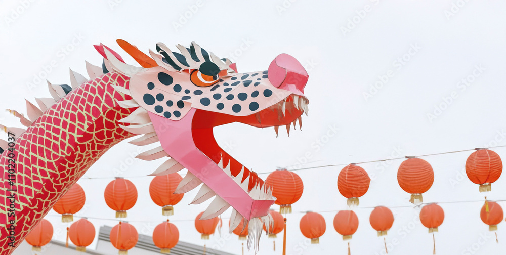 Naklejka premium Dragon dance performance with vibrant costumes celebrating cultural festivity