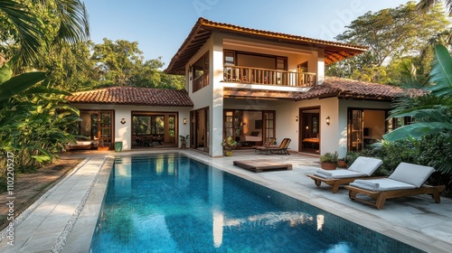 Wallpaper Mural A luxurious villa with a swimming pool and lush tropical landscaping. Torontodigital.ca