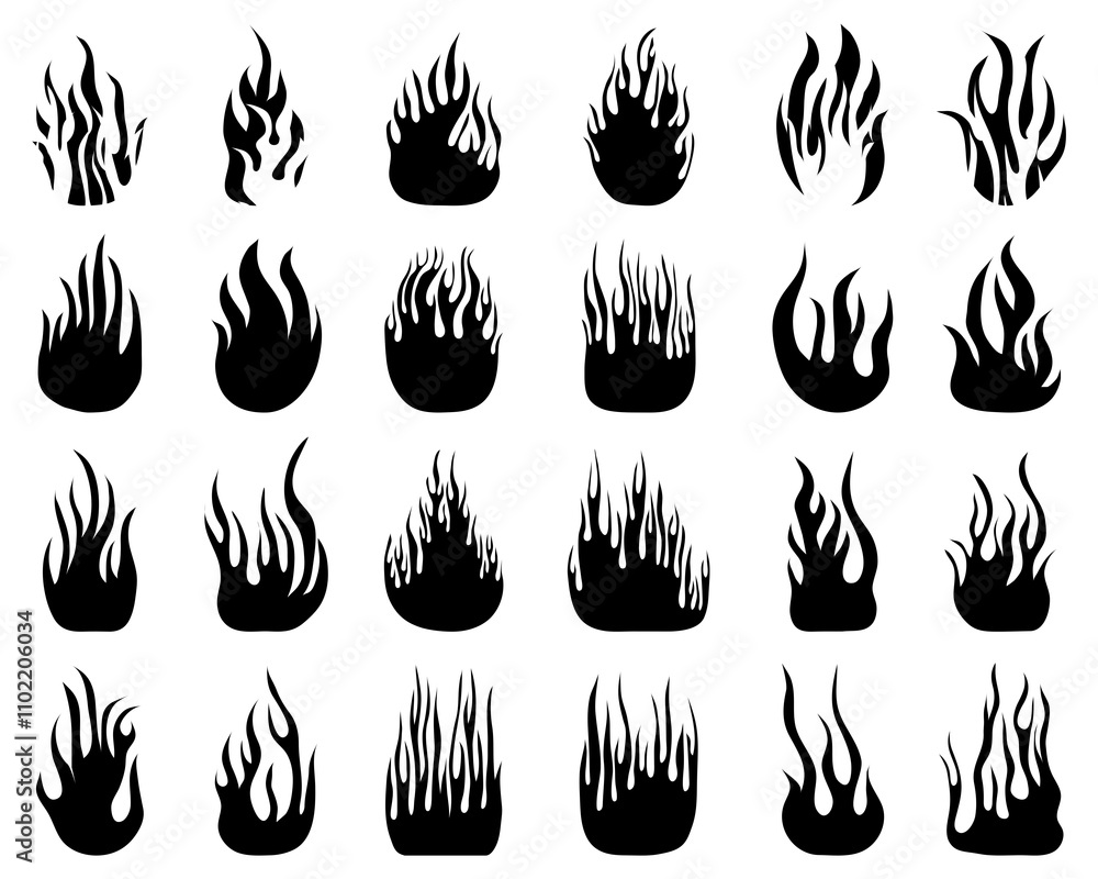 Black silhouettes of fire flames on a white background Black silhouettes of fire flames on a white background