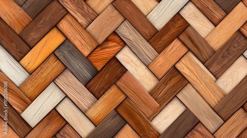 Intricate Pattern of Interwoven Wooden Panels Showcasing a Variety of Rich Textures and Natural Tones Perfect for Home Decor, Design Projects, and Artistic Inspirations