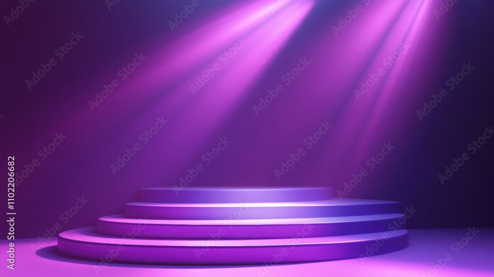 Podium minimal pastel. circular pastel podium illuminated by purple lights, creating vibrant atmosphere Podium minimal pastel. circular pastel podium illuminated by purple lights, creating vibrant atmosphere
