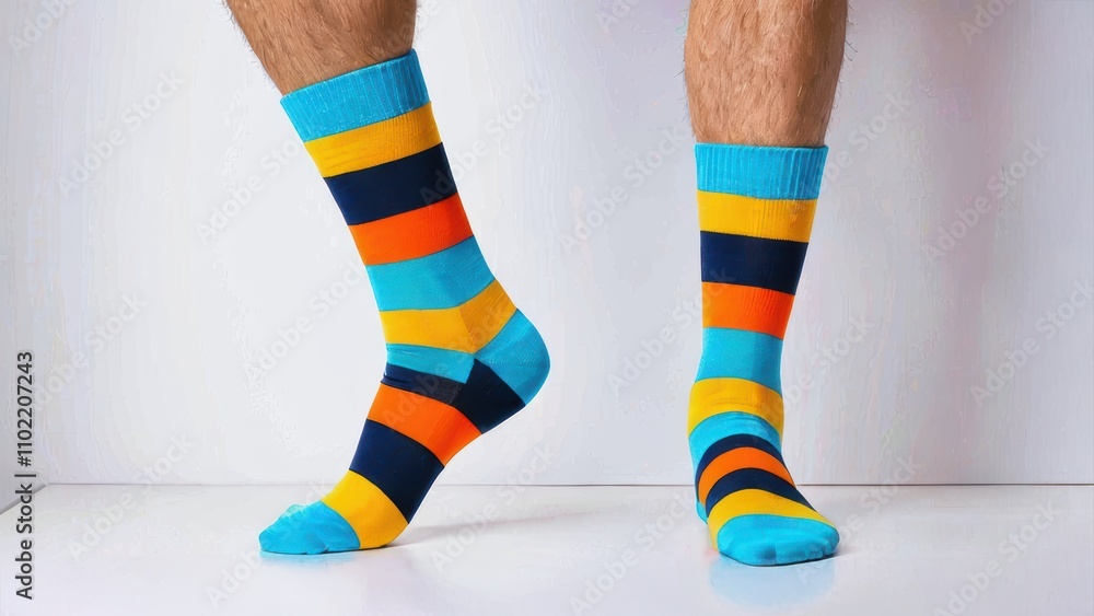 Colorful Striped Socks on Male Legs Colorful Striped Socks on Male Legs