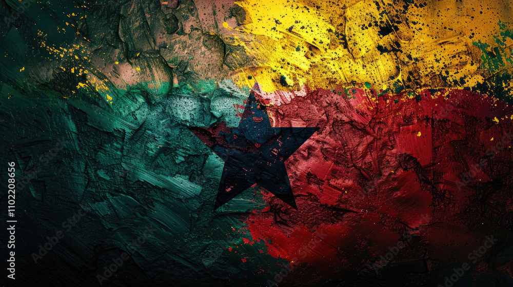 old texture with peeled paint on the theme of the national flag of Ghana made of Pan-African colors - red, yellow and green, in the center there is a star sign old texture with peeled paint on the theme of the national flag of Ghana made of Pan-African colors - red, yellow and green, in the center there is a star sign