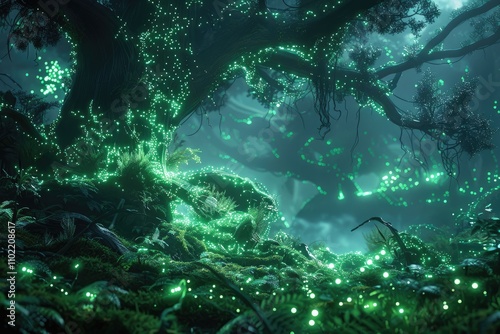 Wallpaper Mural Enchanting Forest at Night with Glowing Lights Torontodigital.ca