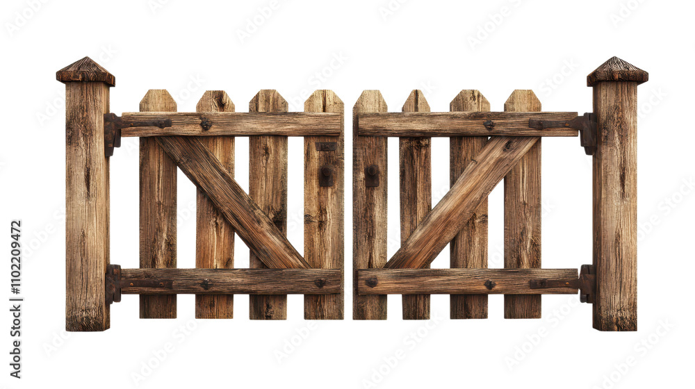 Rustic wooden fence gate with charming design and natural texture Rustic wooden fence gate with charming design and natural texture
