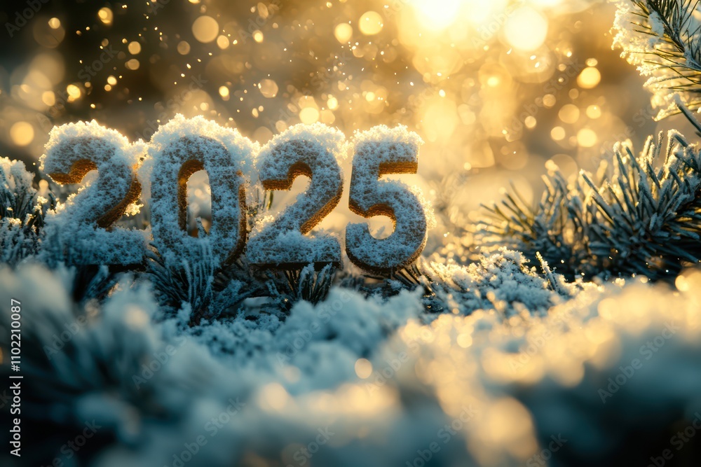 A snowy scene showcases the year 2025, set against a blurred golden bokeh background, This image is ideal for New Year's celebrations, winter promotions, or event marketing, A snowy scene showcases the year 2025, set against a blurred golden bokeh background, This image is ideal for New Year's celebrations, winter promotions, or event marketing,