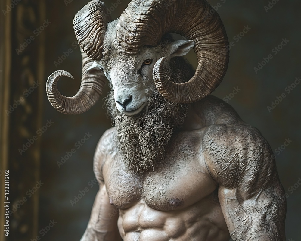 Muscular Ram Headed Bodybuilder Showcasing Brute Strength and Determination Muscular Ram Headed Bodybuilder Showcasing Brute Strength and Determination