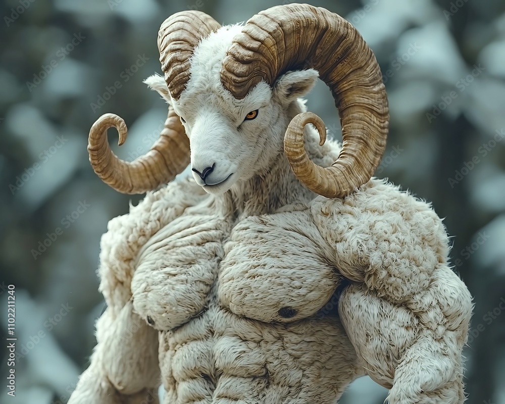 Muscular Ram Headed Bodybuilder Showcasing Defined Physique and Brute Strength Muscular Ram Headed Bodybuilder Showcasing Defined Physique and Brute Strength