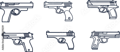 Vector illustration of a minimalist semi-automatic pistol gun outline icon, ideal for security photo