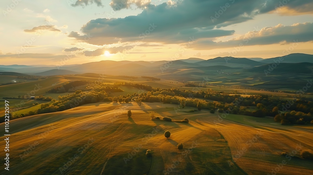Beautiful sunset in the Tuscany, Italy. Aerial view Beautiful sunset in the Tuscany, Italy. Aerial view