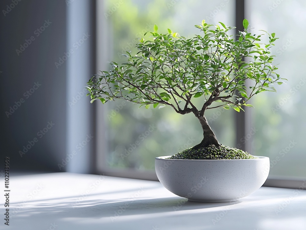 Serene Bonsai Tree in Minimalist White Pot Symbolizing Nature and Zen Serene Bonsai Tree in Minimalist White Pot Symbolizing Nature and Zen