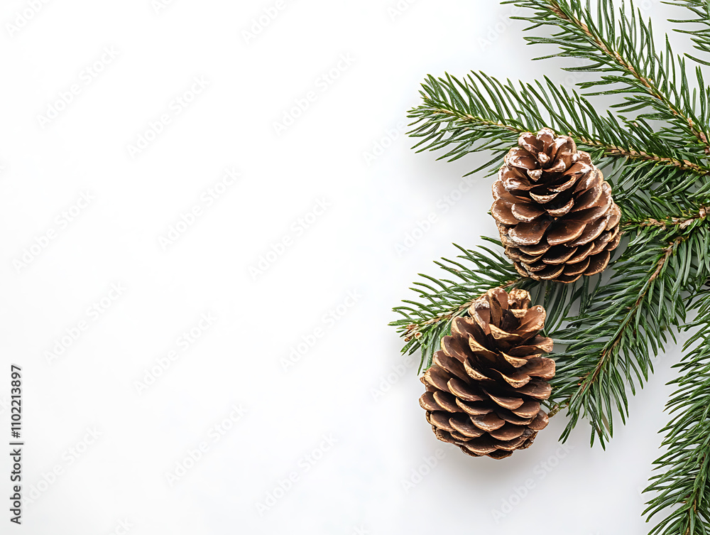 Christmas tree pine cone and decorations on white background Christmas tree pine cone and decorations on white background