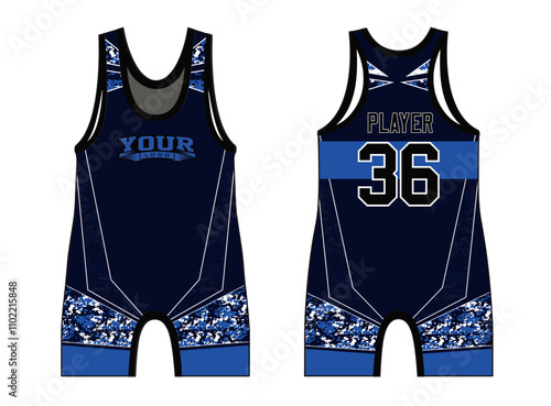 Wrestling singlets designed with an elegant edgy and wild look. Sports gear template mockup perfect fit for all sports. The designs that go on casual wear, shirts, fashion apparel, and all kind 