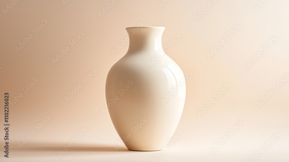 Minimalist white ceramic vase on a soft beige background Minimalist white ceramic vase on a soft beige background