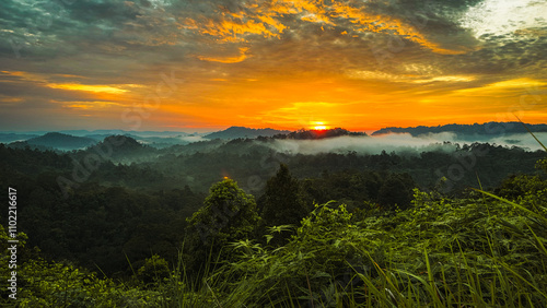 Mountain Hill Range with Sunrise Sunset at Dawn Dusk