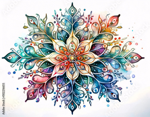 A colorful mandala with intricate details and swirling patterns