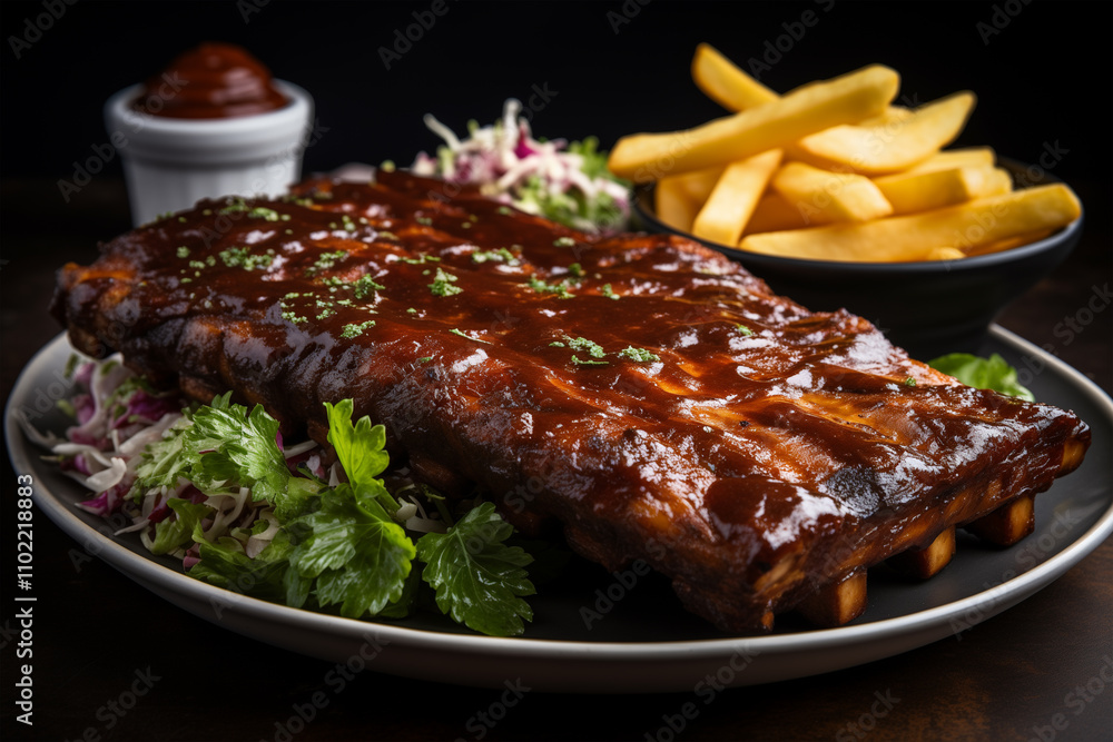 A close-up of juicy, fall-off-the-bone BBQ ribs A close-up of juicy, fall-off-the-bone BBQ ribs