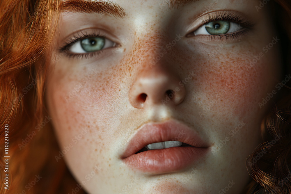 Fototapeta premium Freckled girl with green eyes