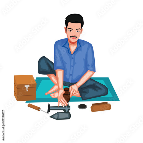 Indian Cobbler Repairing Shoe Vector Illustration (Royalty Free)