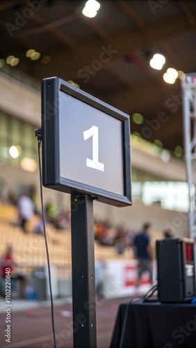 Digital Scoreboard Displaying Number One at a Sports Event in an Outdoor Stadium. Generative AI photo