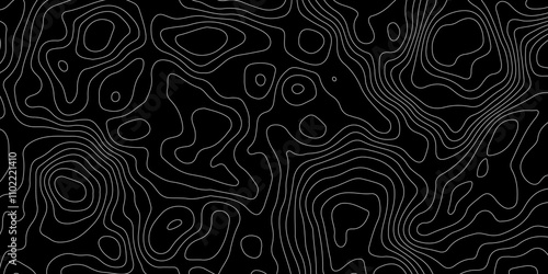 Abstract topography map with black background. Abstract Grey and white line geography map pattern line vector design.