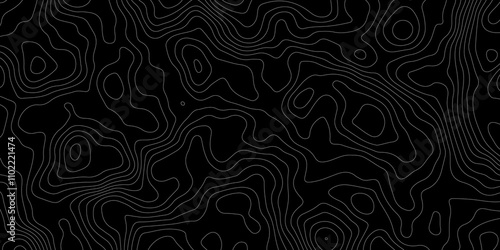 Abstract topography map with black background. Abstract Grey and white line geography map pattern line vector design.