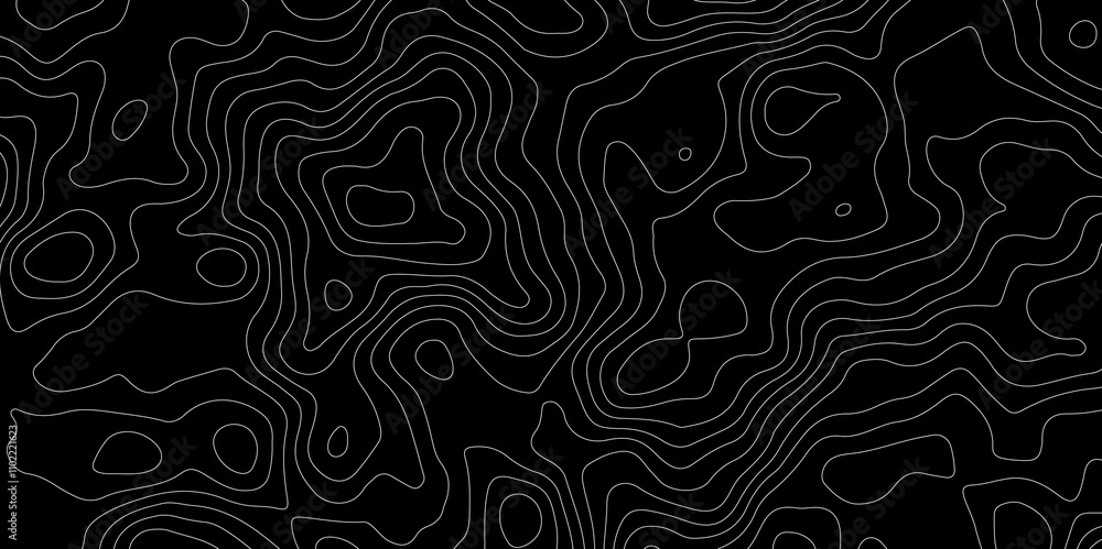 Fototapeta premium Abstract topography map with black background. Abstract Grey and white line geography map pattern line vector design.