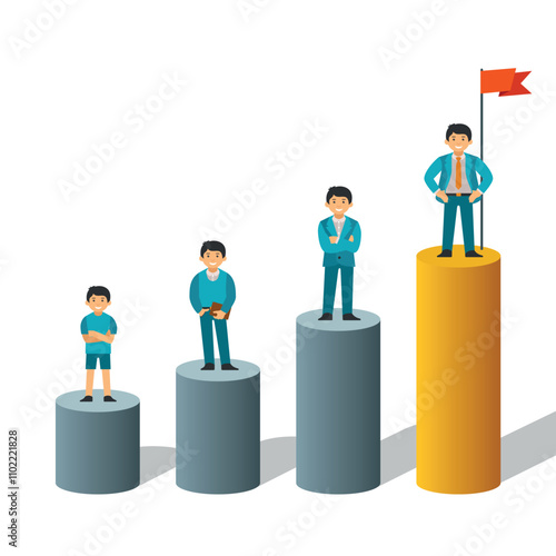 Career and ambitions vector concept with man standing on pillar in flat style