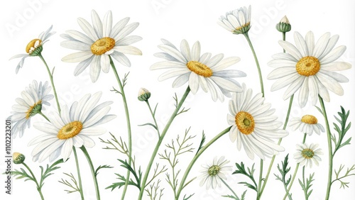 Watercolor Painting of Daisies in Bloom, Botanical Illustration, Flower Art, Daisies, Watercolor