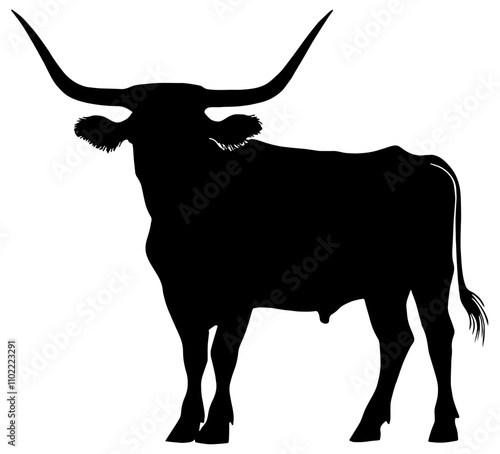 Silhouette of a Texas longhorn steer, isolated