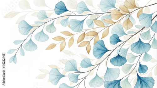 Watercolor Ginkgo Leaves Abstract Background, botanical, nature