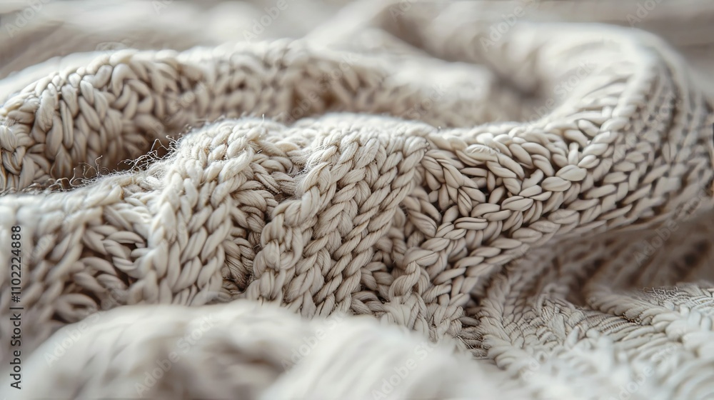 Close-up of Beige Knitted Fabric Texture, Showing Detailed Cable Knit Stitch Close-up of Beige Knitted Fabric Texture, Showing Detailed Cable Knit Stitch