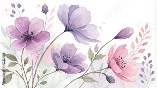 Wallpaper Mural Watercolor Floral Illustration of Purple and Pink Flowers, Floral Illustration, Watercolor Art Torontodigital.ca