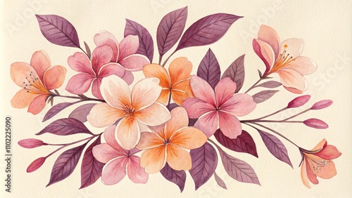 Wallpaper Mural Watercolor Floral Arrangement with Pink and Orange Flowers, Watercolor , Floral art Torontodigital.ca