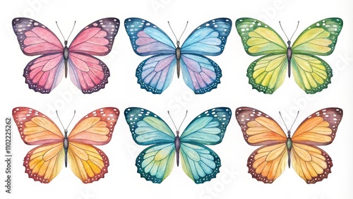 Watercolor Butterfly Collection Six Vibrant Wings in a Row, Watercolor, Butterfly, Insects