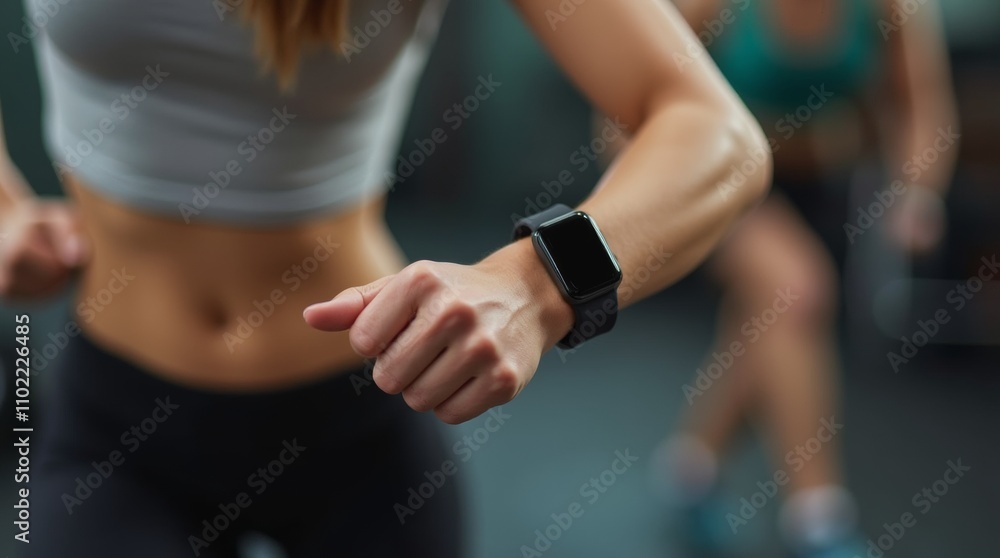 Obraz premium Fitness Tracker Monitoring Heart Rate During Cardio Exercise