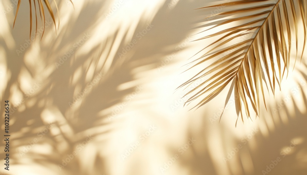 Fototapeta premium Palm Leaf Shadow and Light on a Beige Wall