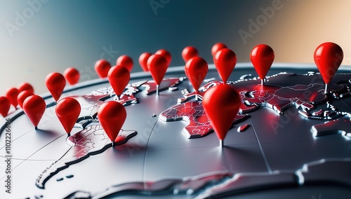 3D map with red pins