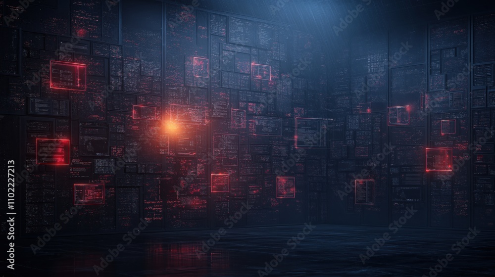 A dark room with a red light in the middle A dark room with a red light in the middle