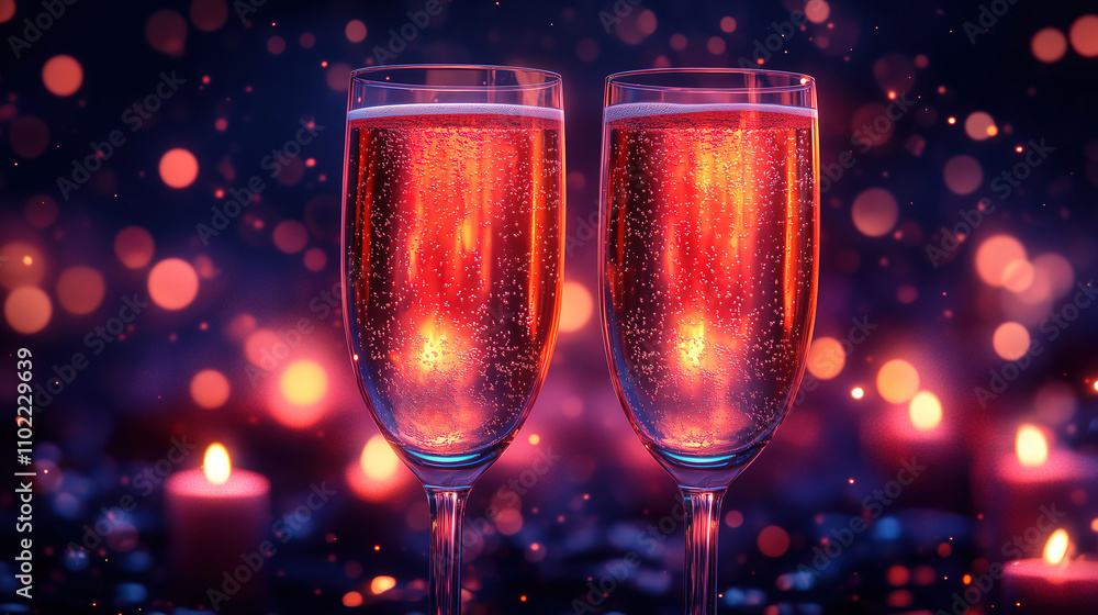 Celebration with sparkling drinks and candles creating a warm ambiance at an evening gathering. Generative AI Celebration with sparkling drinks and candles creating a warm ambiance at an evening gathering. Generative AI