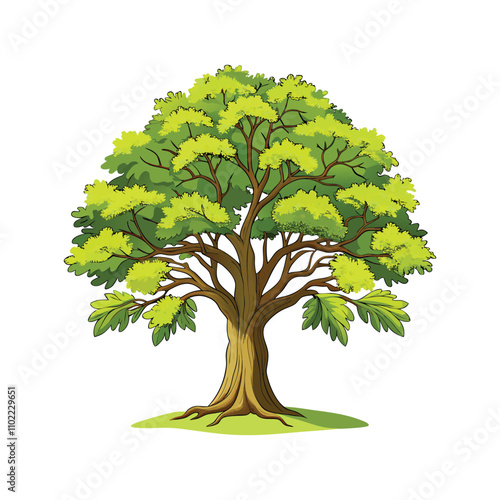 Realistic oak tree vector shilhouette on whiteRealistic oak tree vector shilhouette on white