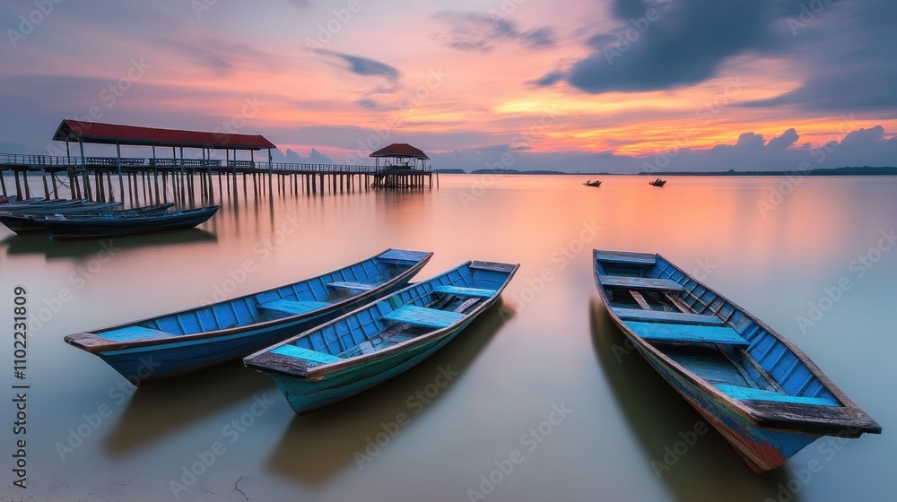 Serene Sunset Over the Tranquil Lakeside Dock Serene Sunset Over the Tranquil Lakeside Dock