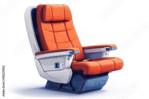 minimal design illustration of airplane seat in orange and white colors, showcasing comfort and style. Perfect for travel related themes