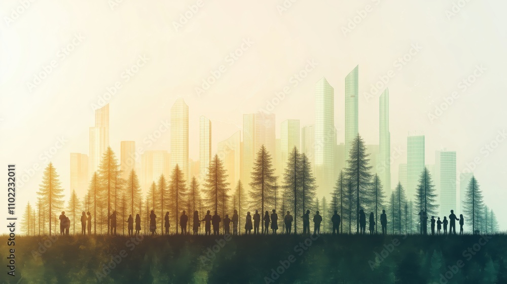 A city skyline with a forest in the background A city skyline with a forest in the background