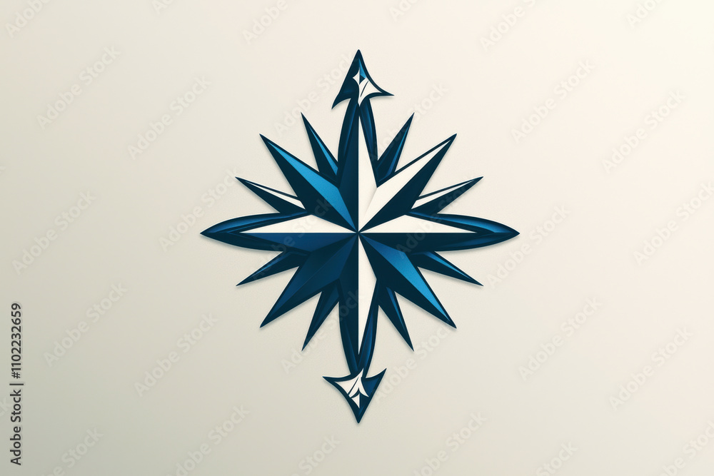 Stylized compass rose icon with sharp blue and white points, symbolizing direction and navigation. Perfect for design and travel themes Stylized compass rose icon with sharp blue and white points, symbolizing direction and navigation. Perfect for design and travel themes