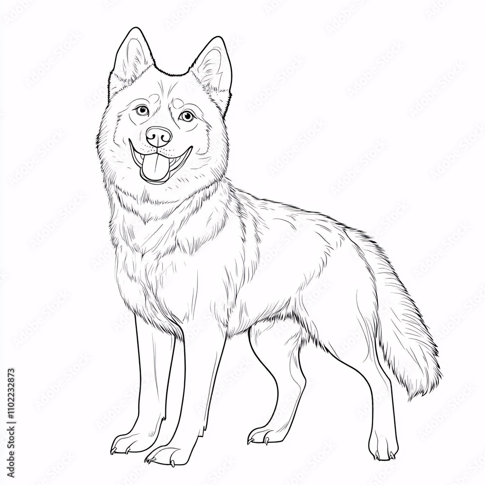 Fototapeta premium Cute and Friendly Siberian Husky Dog Illustration for kid's coloring page outline on white background