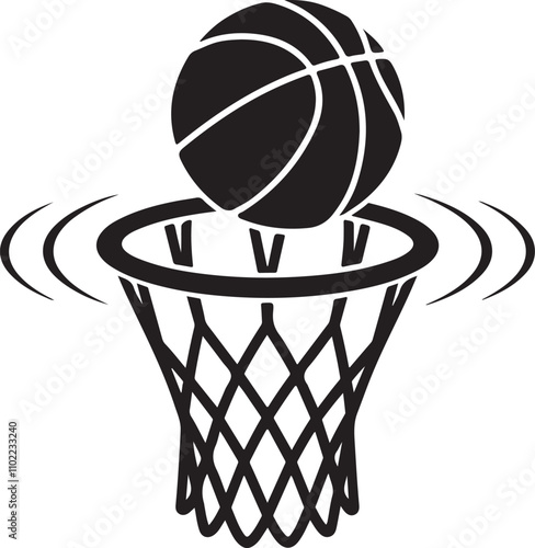 A basketball with a hoop silhouette vector illustration , basketball hoop and net