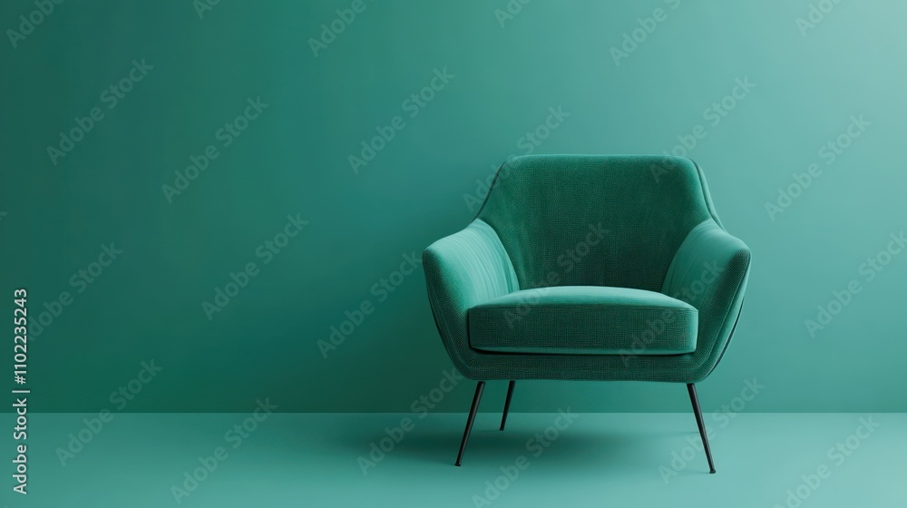 Teal Velvet Armchair with Black Legs against a Teal Wall Teal Velvet Armchair with Black Legs against a Teal Wall