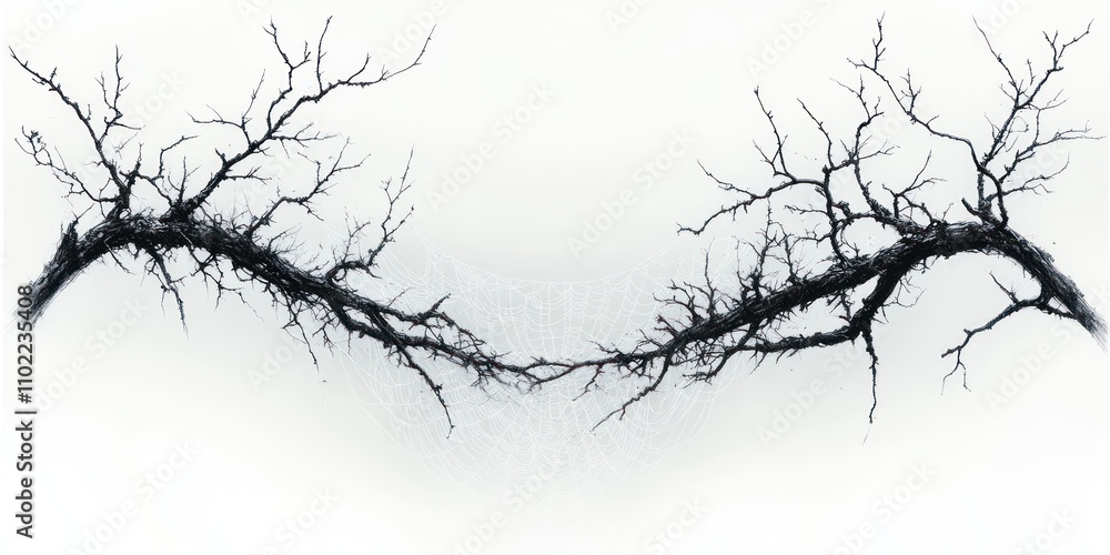 Bare Branches Entwined With A Delicate Spiderweb Bare Branches Entwined With A Delicate Spiderweb