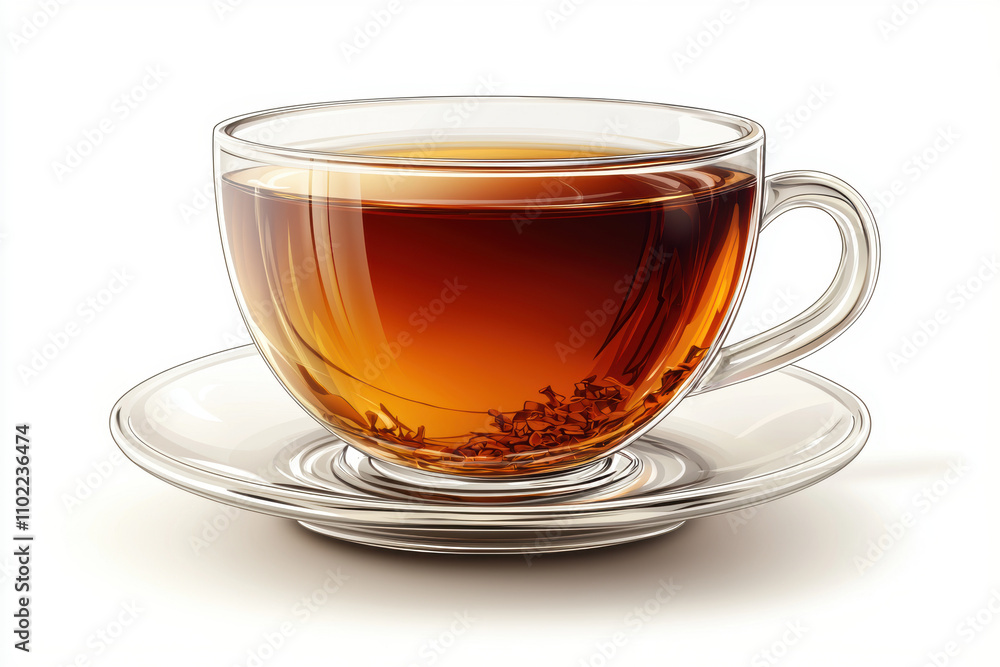 clear glass tea cup filled with aromatic tea sits on saucer, showcasing its rich amber color and delicate design. Perfect for tea lovers and cozy moments clear glass tea cup filled with aromatic tea sits on saucer, showcasing its rich amber color and delicate design. Perfect for tea lovers and cozy moments